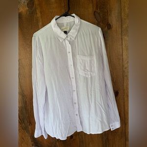 Lavender and white striped button-down shirt